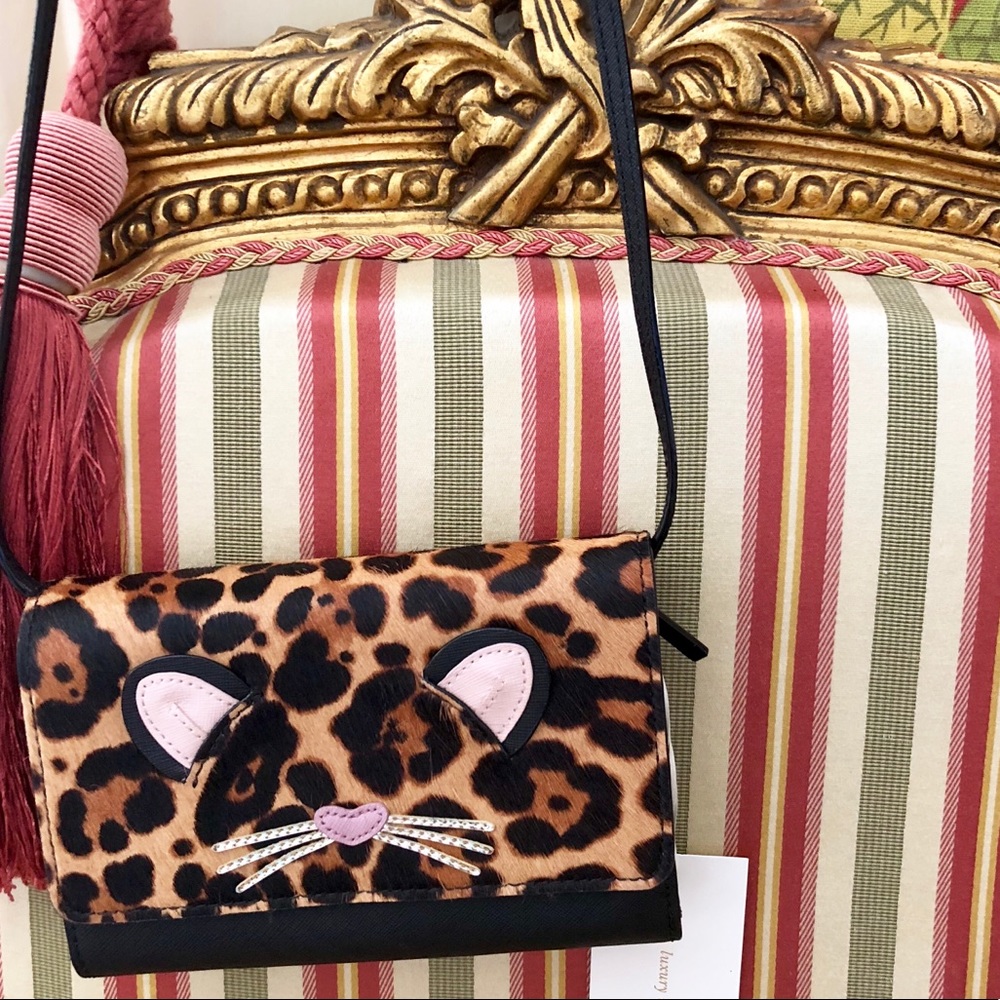 NWT Kate Spade Leopard Kitty Crossbody Bag